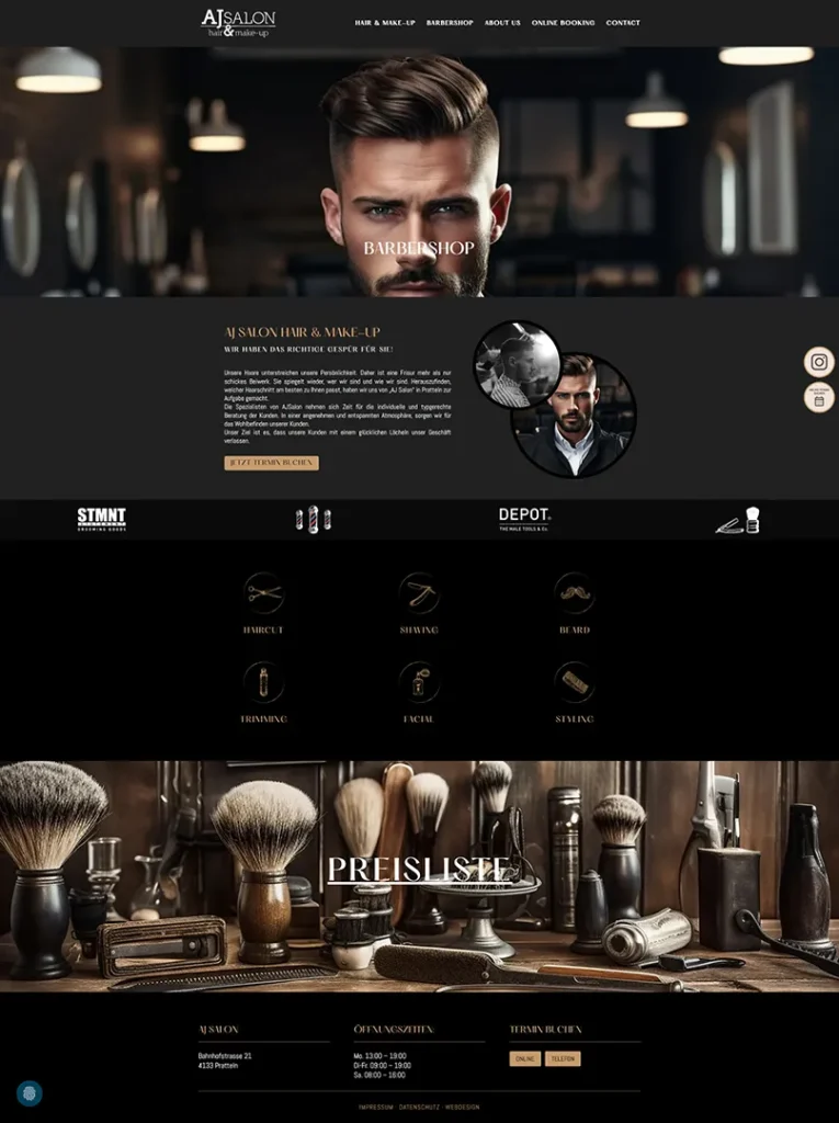 Aj Salon Barbershop Webseite
