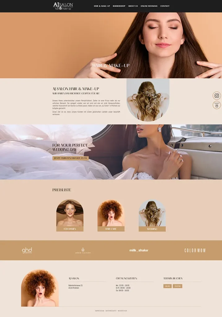 Aj Salon Hair & MakeUp Webseite